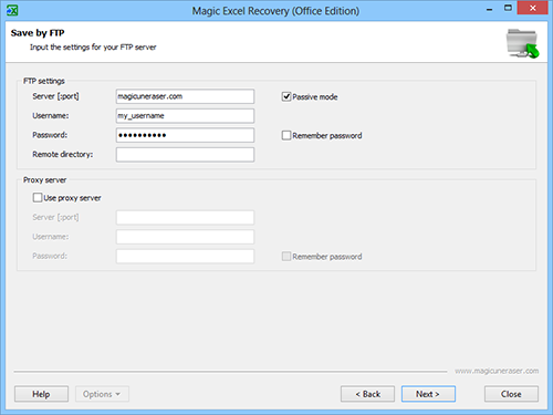 Magic Excel Recovery: FTP server settings