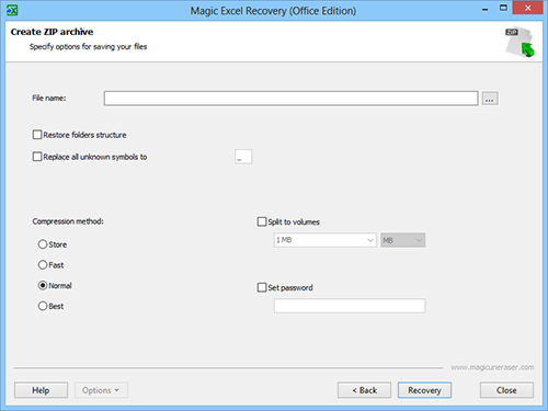 Crea archivio ZIP Magic Excel Recovery East Imperial Soft